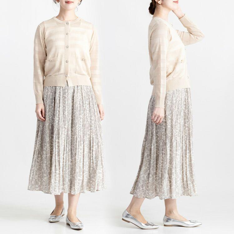 【送料無料】 シアーボーダーカーディガン 5色 M-L 洗える 長袖 レディース トップス ニット カーディガン 羽織 ラウンドネック 軽量 春夏秋 |  | 08