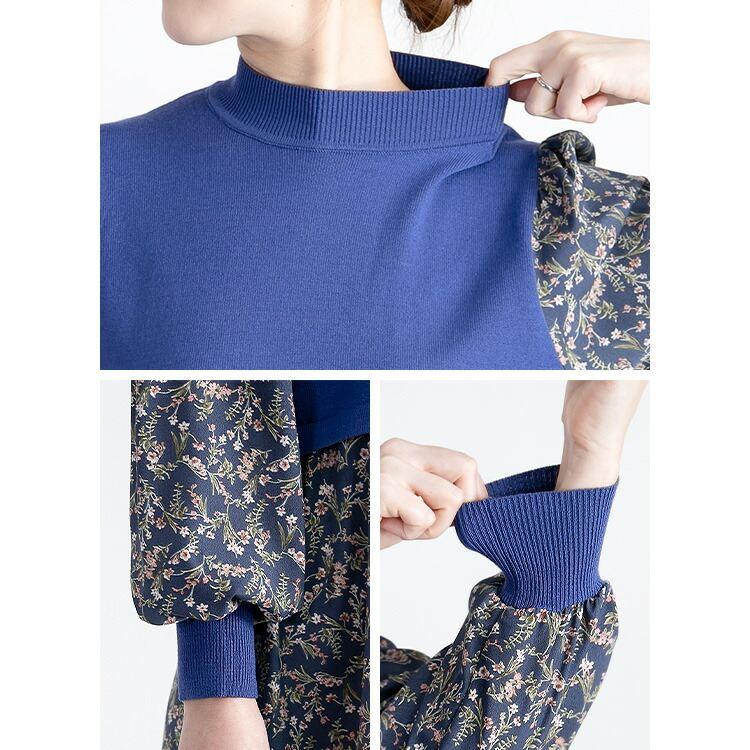 【送料無料】 花柄ワンピース 2色 M-L 洗える 長袖 レイヤード風 レディース ワンピース ロングワンピース ドッキングワンピース 異素材 春秋冬 |  | 12