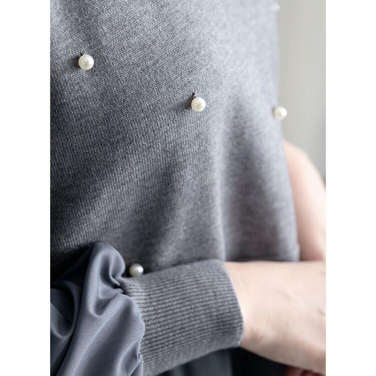 【送料無料】 パール付きワンピース 3色 M-L 洗える レイヤード風 長袖 レディース ワンピース ロングワンピース ドッキングワンピース 春秋冬 |  | 11