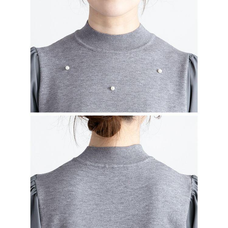 【送料無料】 パール付きワンピース 3色 M-L 洗える レイヤード風 長袖 レディース ワンピース ロングワンピース ドッキングワンピース 春秋冬 |  | 15