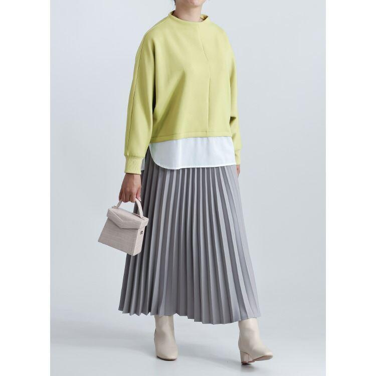 【準新作/送料無料】 レイヤード風ダンボールニットチュニック M-L 洗える 長袖 レディース トップス トレーナー プルオーバー カットソー ボトルネック 春秋冬 |  | 05