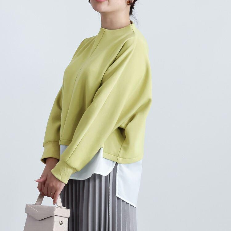 【準新作/送料無料】 レイヤード風ダンボールニットチュニック M-L 洗える 長袖 レディース トップス トレーナー プルオーバー カットソー ボトルネック 春秋冬 |  | 06