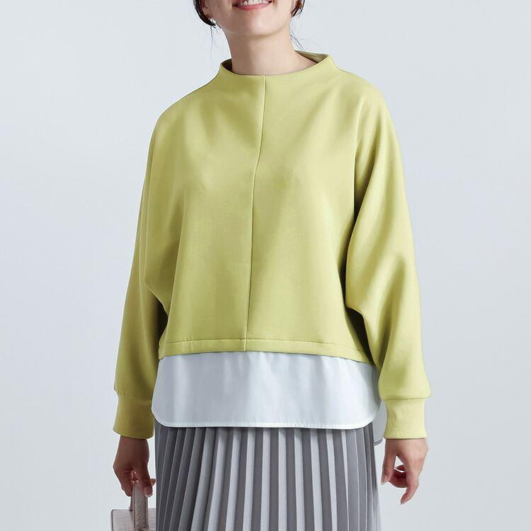 【準新作/送料無料】 レイヤード風ダンボールニットチュニック M-L 洗える 長袖 レディース トップス トレーナー プルオーバー カットソー ボトルネック 春秋冬 |  | 09