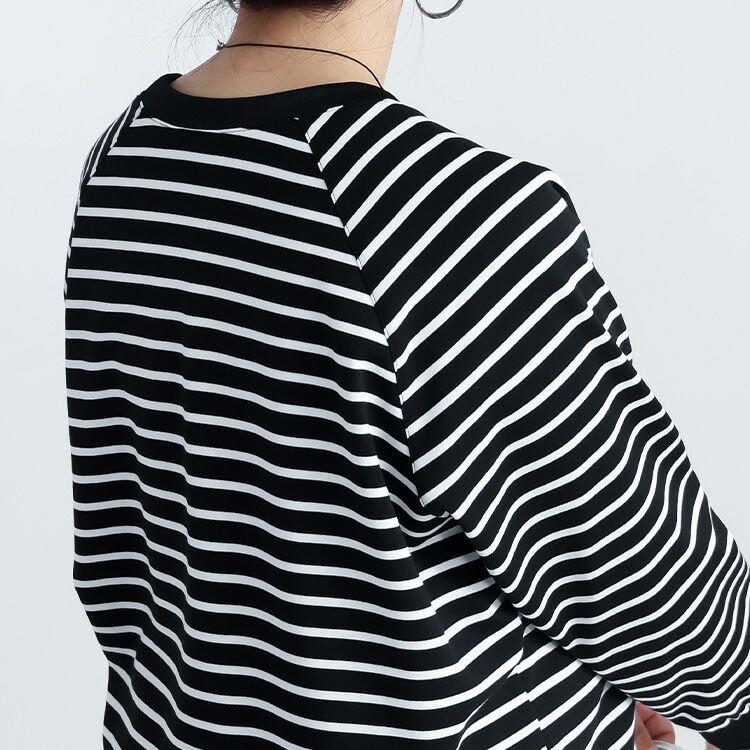 【準新作/送料無料】 レイヤード風チュニック M-L ボーダー柄 長袖 洗える レディース トップス カットソー プルオーバー トレーナー 重ね着風 春秋冬 |  | 10