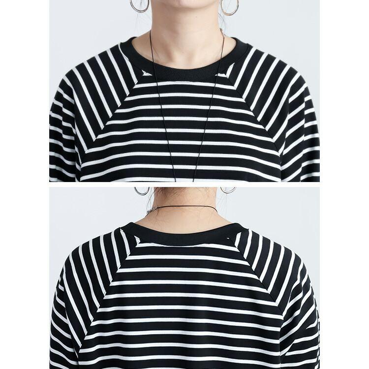 【準新作/送料無料】 レイヤード風チュニック M-L ボーダー柄 長袖 洗える レディース トップス カットソー プルオーバー トレーナー 重ね着風 春秋冬 |  | 11