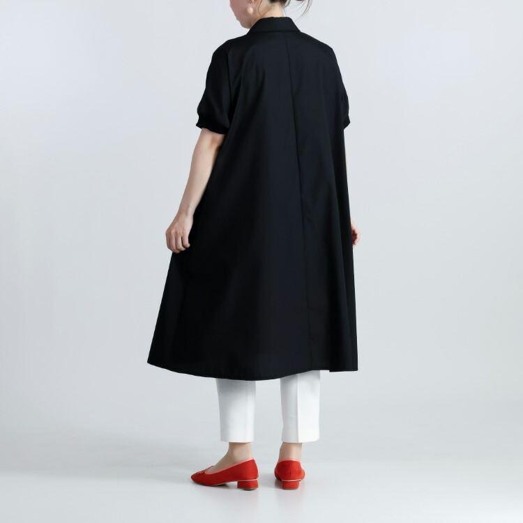 【送料無料】 衿付きチュニックワンピース 2色 M-L 洗える 半袖 レディース トップス ロング チュニック ワンピース オープンカラー Aライン 膝丈 春夏秋 |  | 05