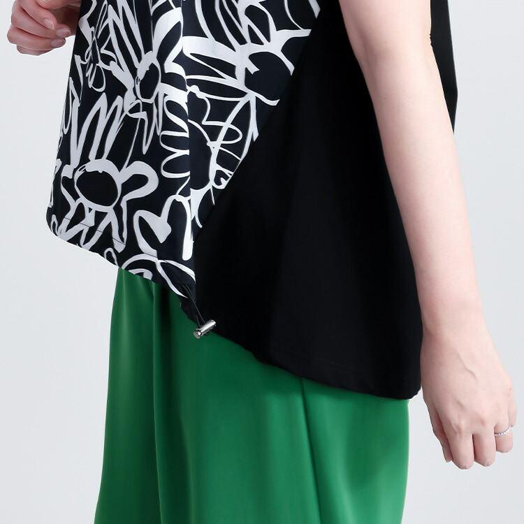 【送料無料】 アート風花柄カットソー 2色 M-L 洗える 半袖 モノトーン ドルマン レディース トップス カットソー プルオーバー チュニック 花柄 春夏 |  | 10