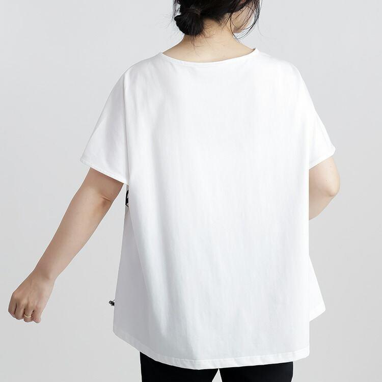 【送料無料】 アート風花柄カットソー 2色 M-L 洗える 半袖 モノトーン ドルマン レディース トップス カットソー プルオーバー チュニック 花柄 春夏 |  | 05