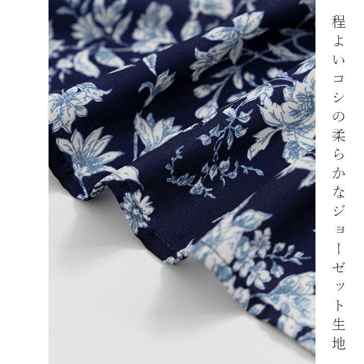 【送料無料】 花柄ジョーゼットブラウス 3色 M L 洗える 長袖 レディース トップス ブラウス スタンドカラー バンドカラー 花柄 体型カバー ジョーゼット |  | 06