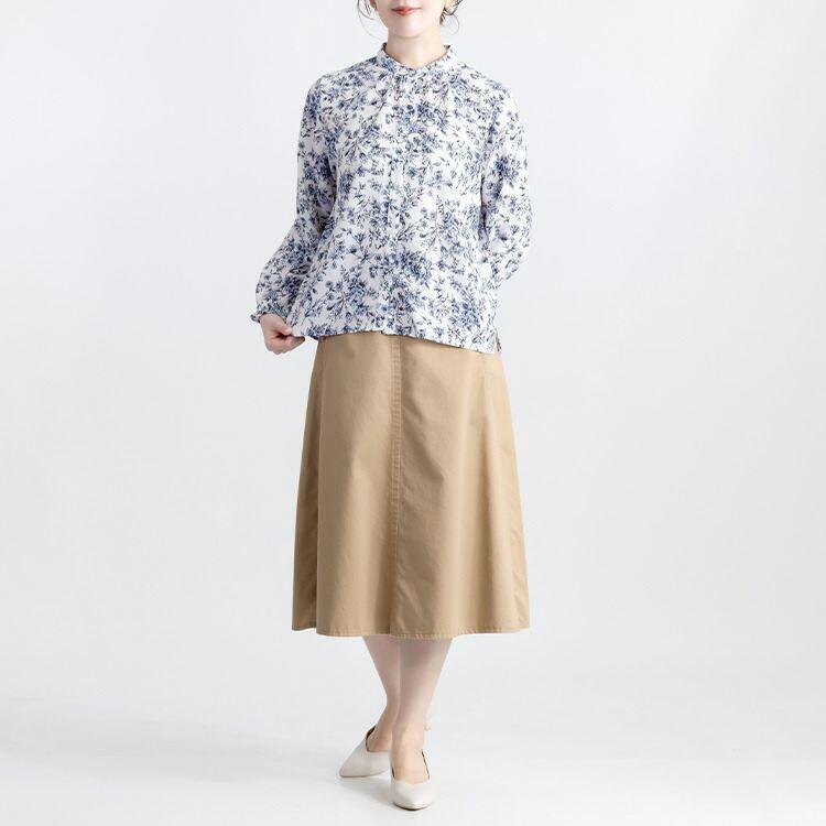 【送料無料】 花柄ジョーゼットブラウス 3色 M L 洗える 長袖 レディース トップス ブラウス スタンドカラー バンドカラー 花柄 体型カバー ジョーゼット |  | 10