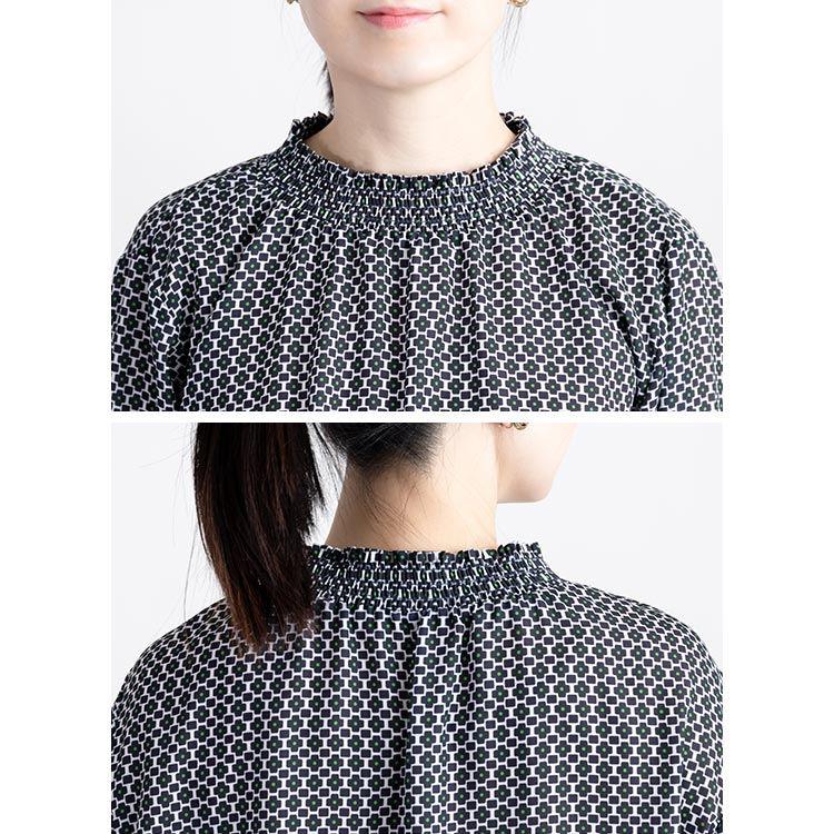 【送料無料】 シャーリングブラウス 3色 M L 洗える 長袖 レディース トップス ブラウス チュニック スタンドカラー フリル衿 シャーリング 春秋冬 |  | 13