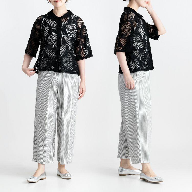 【送料無料】 レースシャツジャケット 3色 M-LL 洗える 五分袖 レース レディース アウター ジャケット トップス シャツ ブラウス 羽織 衿付き 綿 春夏 |  | 11