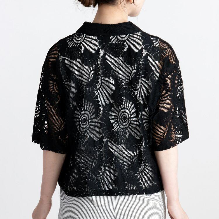 【送料無料】 レースシャツジャケット 3色 M-LL 洗える 五分袖 レース レディース アウター ジャケット トップス シャツ ブラウス 羽織 衿付き 綿 春夏 |  | 12