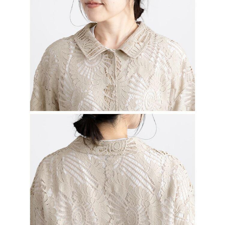 【送料無料】 レースシャツジャケット 3色 M-LL 洗える 五分袖 レース レディース アウター ジャケット トップス シャツ ブラウス 羽織 衿付き 綿 春夏 |  | 13