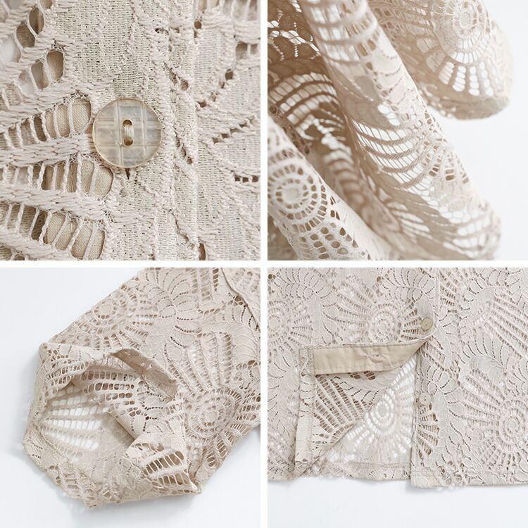 【送料無料】 レースシャツジャケット 3色 M-LL 洗える 五分袖 レース レディース アウター ジャケット トップス シャツ ブラウス 羽織 衿付き 綿 春夏 |  | 14