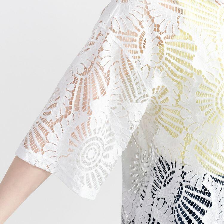 【送料無料】 レースシャツジャケット 3色 M-LL 洗える 五分袖 レース レディース アウター ジャケット トップス シャツ ブラウス 羽織 衿付き 綿 春夏 |  | 05