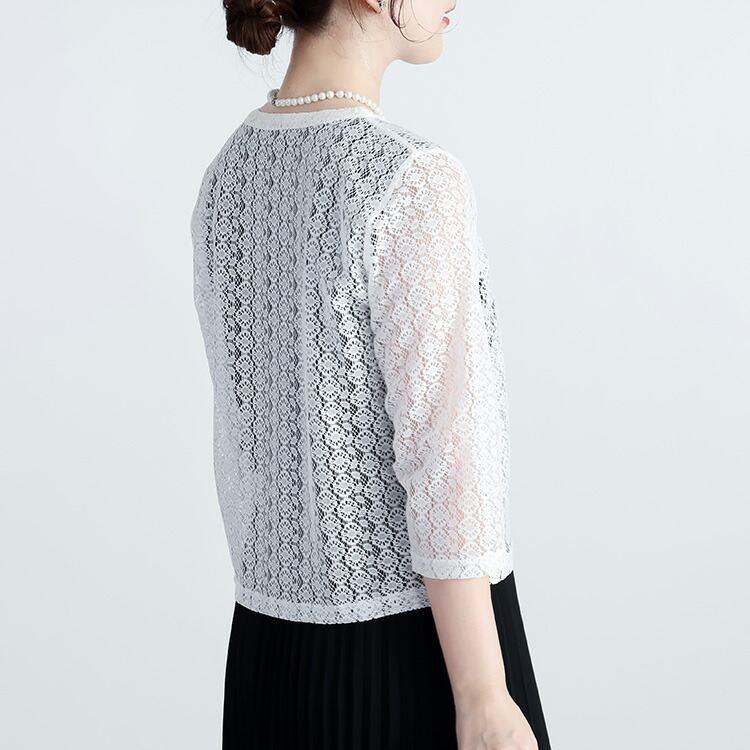 【送料無料】 ラッセルレースボレロ 3色 M-LL 洗える 七分袖 レディース アウター トップス カーディガン ボレロ シアー 透け感 オケージョン 春夏 |  | 04