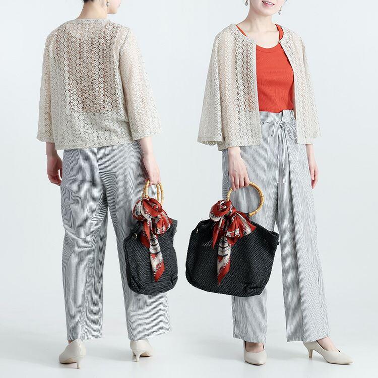 【送料無料】 ラッセルレースボレロ 3色 M-LL 洗える 七分袖 レディース アウター トップス カーディガン ボレロ シアー 透け感 オケージョン 春夏 |  | 08