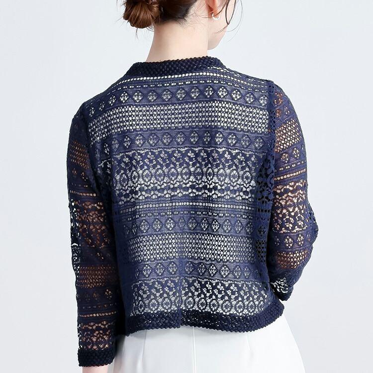 【送料無料】 ラッセルレースオケージョンボレロ 3色 M-LL 洗える 長袖 レディース アウター ボレロ ラウンドネック レース シアー 綿 コットン 羽織 |  | 10