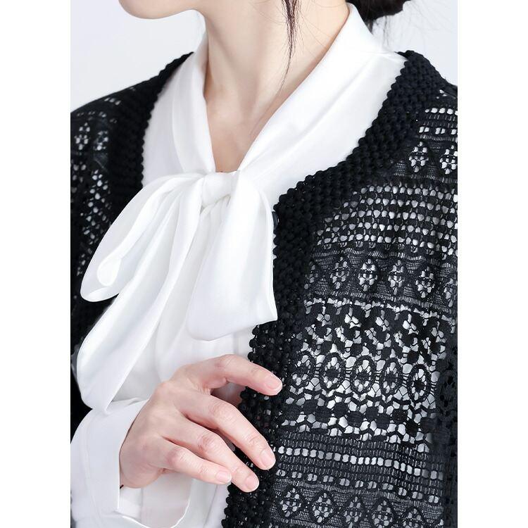 【送料無料】 ラッセルレースオケージョンボレロ 3色 M-LL 洗える 長袖 レディース アウター ボレロ ラウンドネック レース シアー 綿 コットン 羽織 |  | 12