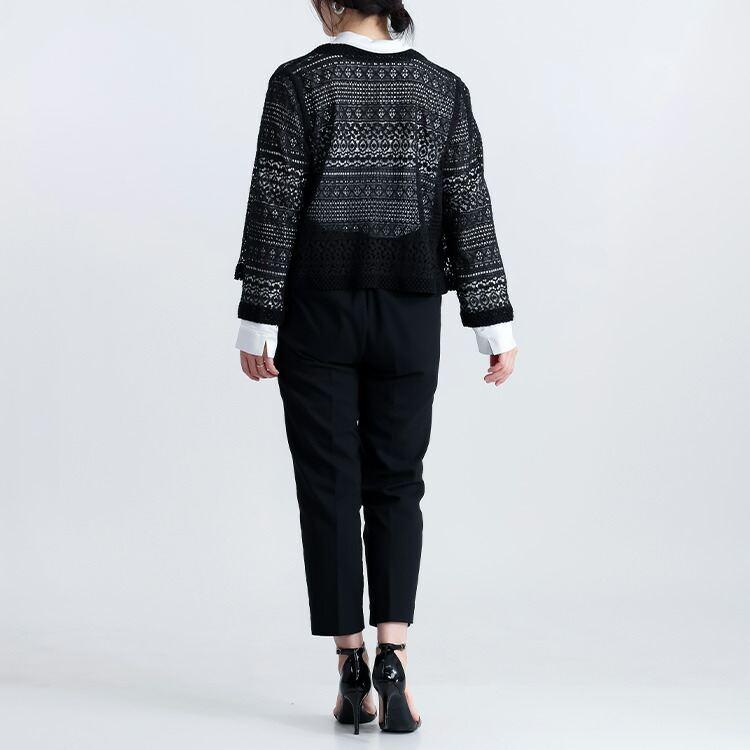 【送料無料】 ラッセルレースオケージョンボレロ 3色 M-LL 洗える 長袖 レディース アウター ボレロ ラウンドネック レース シアー 綿 コットン 羽織 |  | 13