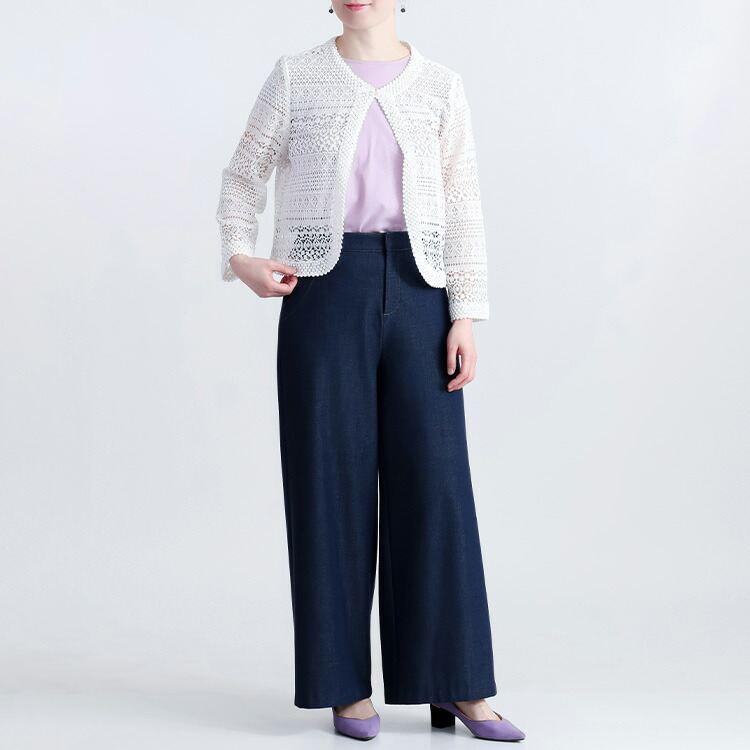 【送料無料】 ラッセルレースオケージョンボレロ 3色 M-LL 洗える 長袖 レディース アウター ボレロ ラウンドネック レース シアー 綿 コットン 羽織 |  | 07