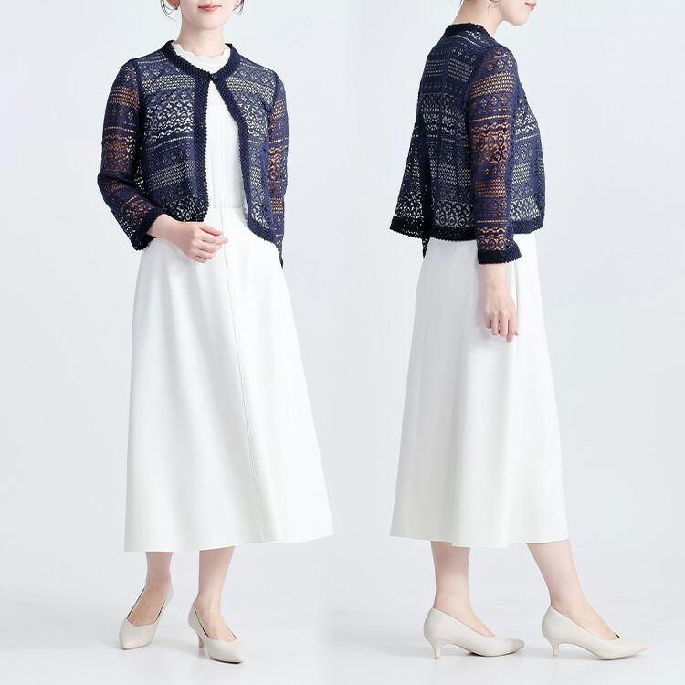 【送料無料】 ラッセルレースオケージョンボレロ 3色 M-LL 洗える 長袖 レディース アウター ボレロ ラウンドネック レース シアー 綿 コットン 羽織 |  | 09