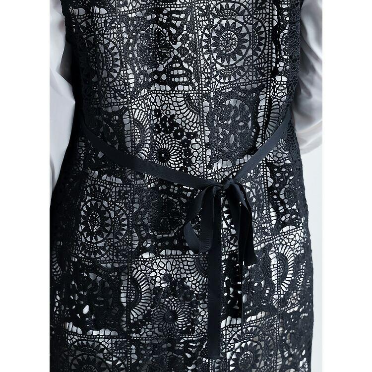 【送料無料】 オリエンタル柄レースロングジレ M L 洗える ノースリーブ レディース アウター ベスト ジレ ロングベスト ロングジレ Iライン 体型カバー 春夏秋 |  | 12