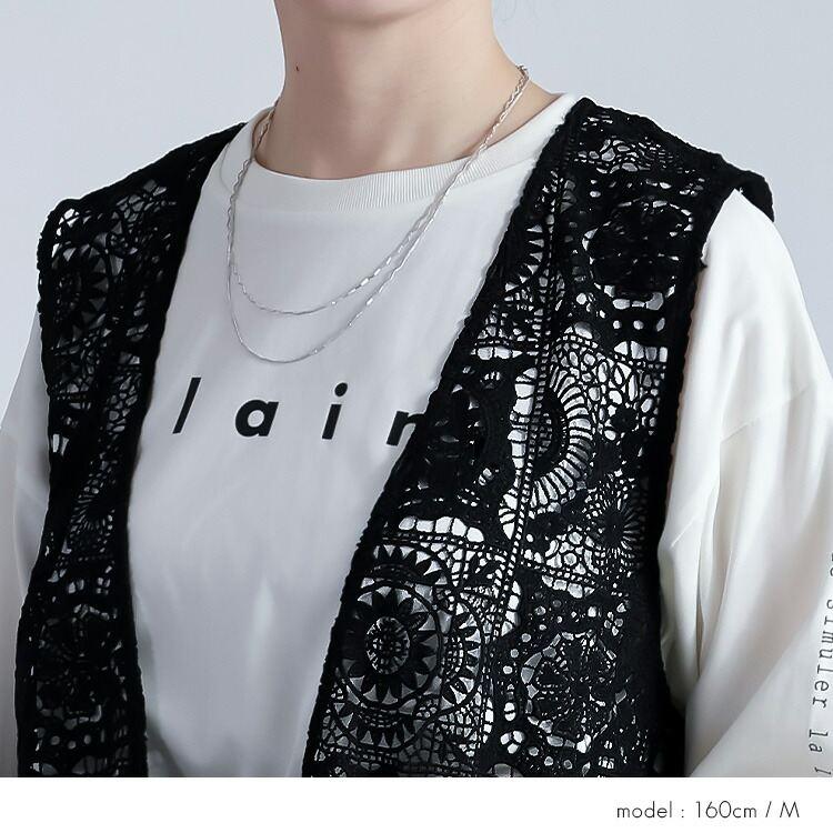 【送料無料】 オリエンタル柄レースロングジレ M L 洗える ノースリーブ レディース アウター ベスト ジレ ロングベスト ロングジレ Iライン 体型カバー 春夏秋 |  | 06