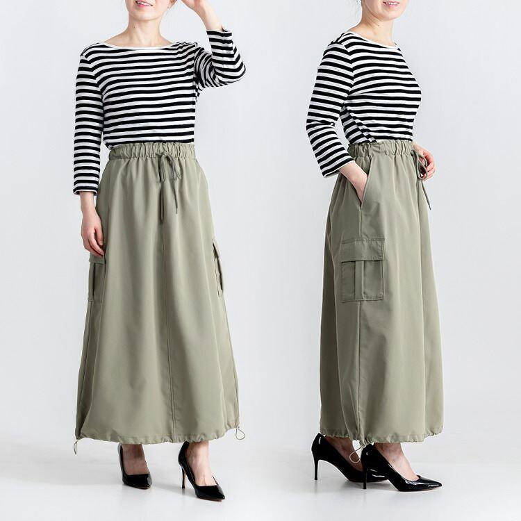 【送料無料】 裾2WAYミリタリースカート 5色 M L 洗える レディース ボトムス スカート ミリタリー バルーンスカート カーゴスカート オールシーズン |  | 10