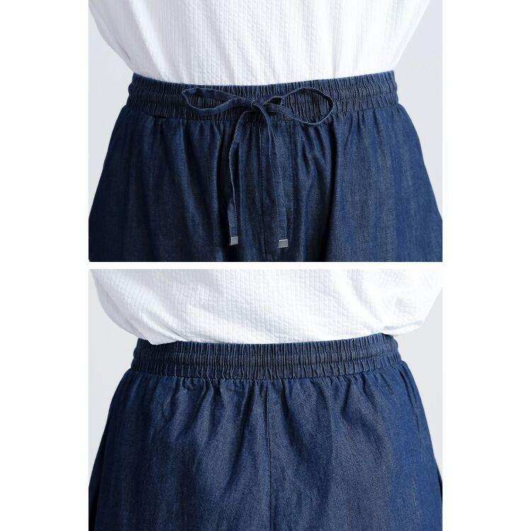 【ブルーMがラスト6着のみ/大幅値下】 デニムカーゴパンツ 洗える 10分丈 レディース ボトムス パンツ カーゴパンツ デニムパンツ ウエストゴム 綿100％ 通年 |  | 16