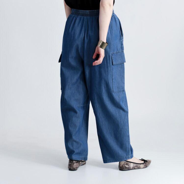 【ブルーMがラスト6着のみ/大幅値下】 デニムカーゴパンツ 洗える 10分丈 レディース ボトムス パンツ カーゴパンツ デニムパンツ ウエストゴム 綿100％ 通年 |  | 11