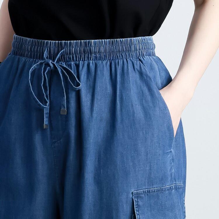 【ブルーMがラスト6着のみ/大幅値下】 デニムカーゴパンツ 洗える 10分丈 レディース ボトムス パンツ カーゴパンツ デニムパンツ ウエストゴム 綿100％ 通年 |  | 12