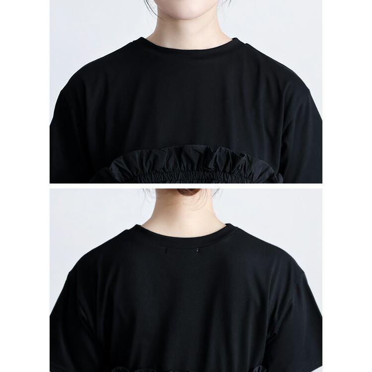 【送料無料】 ギャザーペプラム使いプルオーバー 2色 M L 洗える 半袖 異素材使い レディース トップス カットソー Tシャツ クルーネック ギャザー 夏 |  | 12