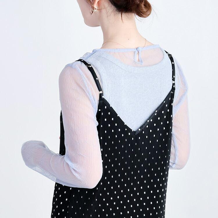 【再入荷】 ワッシャーチュールプルオーバー 4色 M L 洗える 長袖 レディースファッション トップス インナー Tシャツ 透け感 シースルー 春夏秋 |  | 10