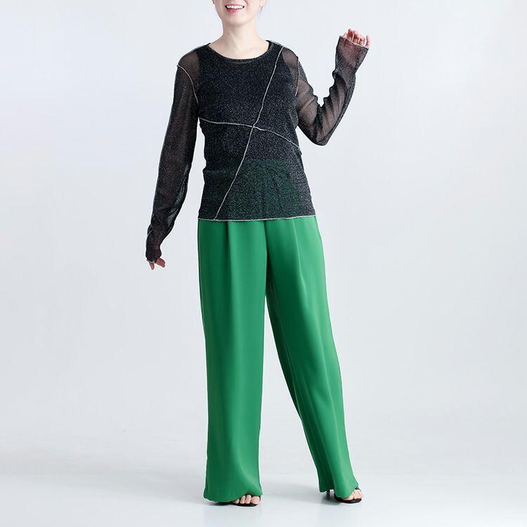 【再入荷】 ラメチュール切替プルオーバー 3色 M L 洗える 長袖 レディースファッション トップス インナー Tシャツ シアー 透け感 レイヤード 春夏秋 |  | 12