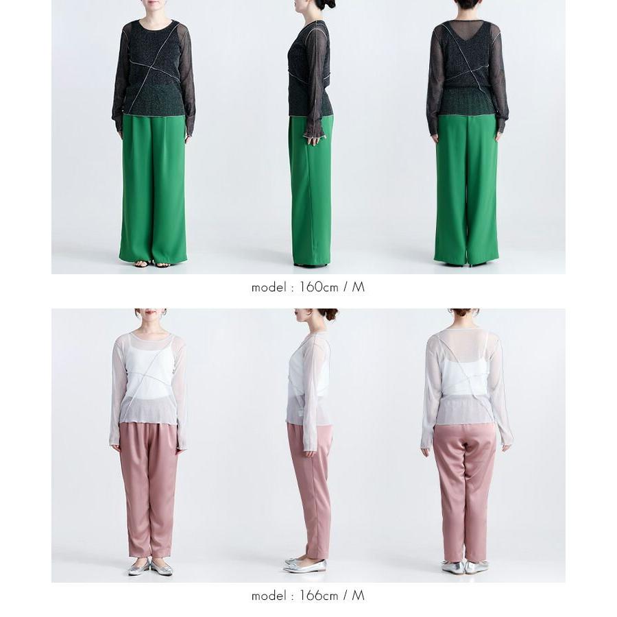 【再入荷】 ラメチュール切替プルオーバー 3色 M L 洗える 長袖 レディースファッション トップス インナー Tシャツ シアー 透け感 レイヤード 春夏秋 |  | 15