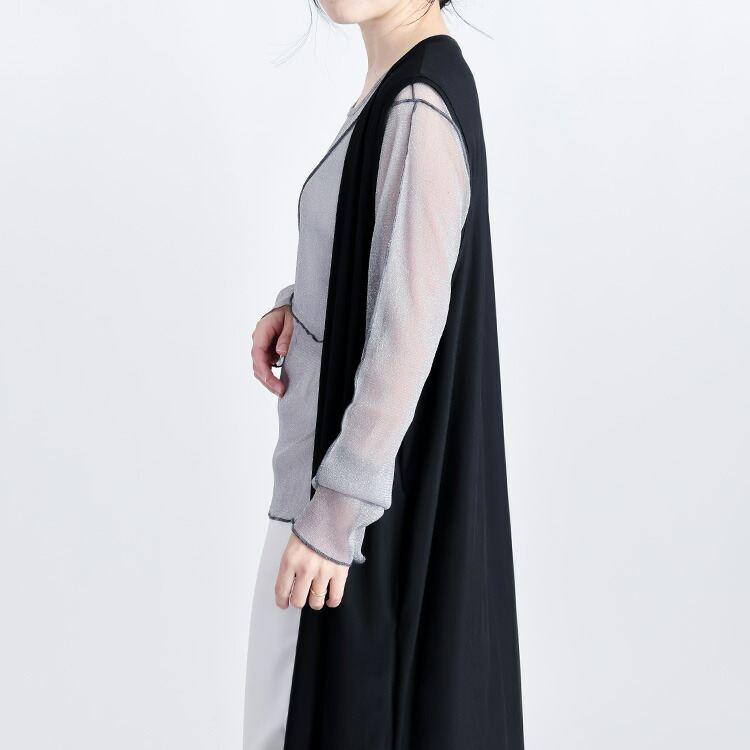 【再入荷】 ラメチュール切替プルオーバー 3色 M L 洗える 長袖 レディースファッション トップス インナー Tシャツ シアー 透け感 レイヤード 春夏秋 |  | 09