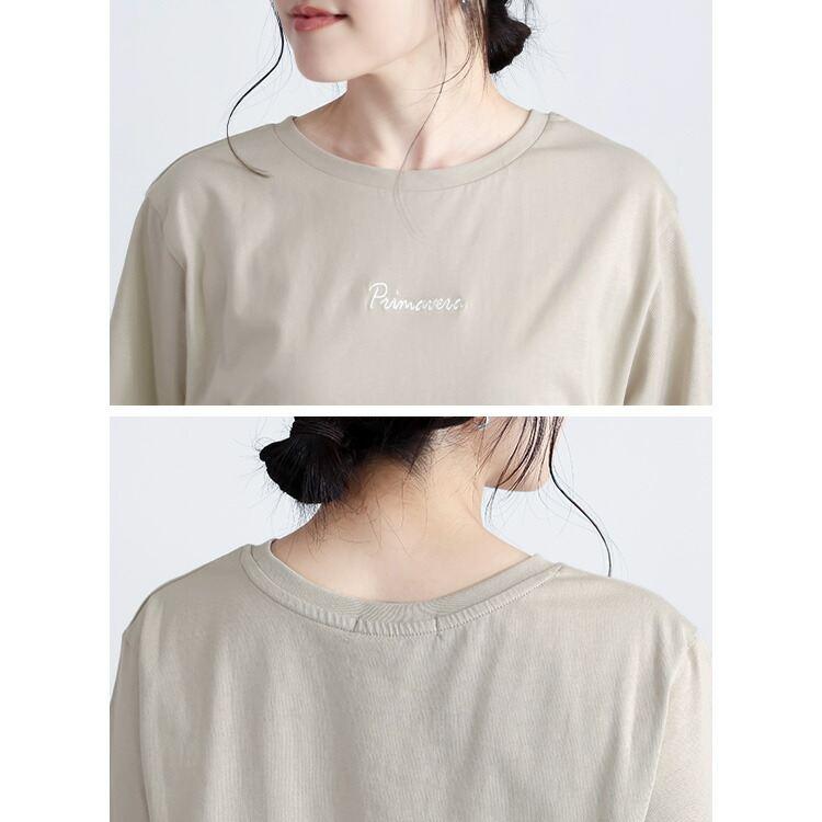 【送料無料】 USAコットン刺繍ロゴTシャツ 4色 M L 接触冷感 洗える 半袖 レディース トップス Tシャツ クルーネック 体型カバー 綿 コットン 100％ |  | 12