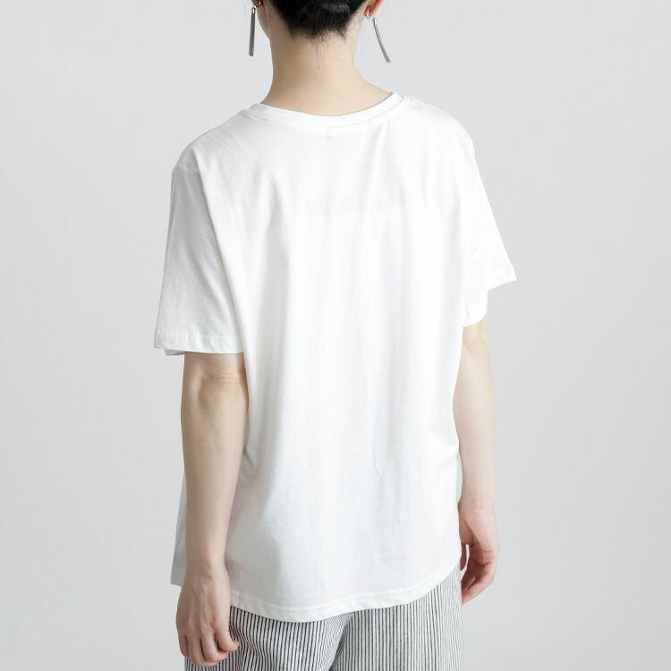 【送料無料】 USAコットン刺繍ロゴTシャツ 4色 M L 接触冷感 洗える 半袖 レディース トップス Tシャツ クルーネック 体型カバー 綿 コットン 100％ |  | 06