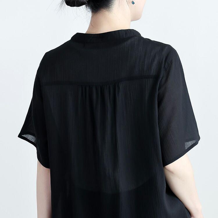【ラスト5着のみ】【送料無料/再入荷】 楽ちんケア！綿楊柳100％ノーカラーシャツ 3色 M L 洗える 半袖 レディース トップス シャツ ブラウス 楊柳 綿 コットン |  | 16
