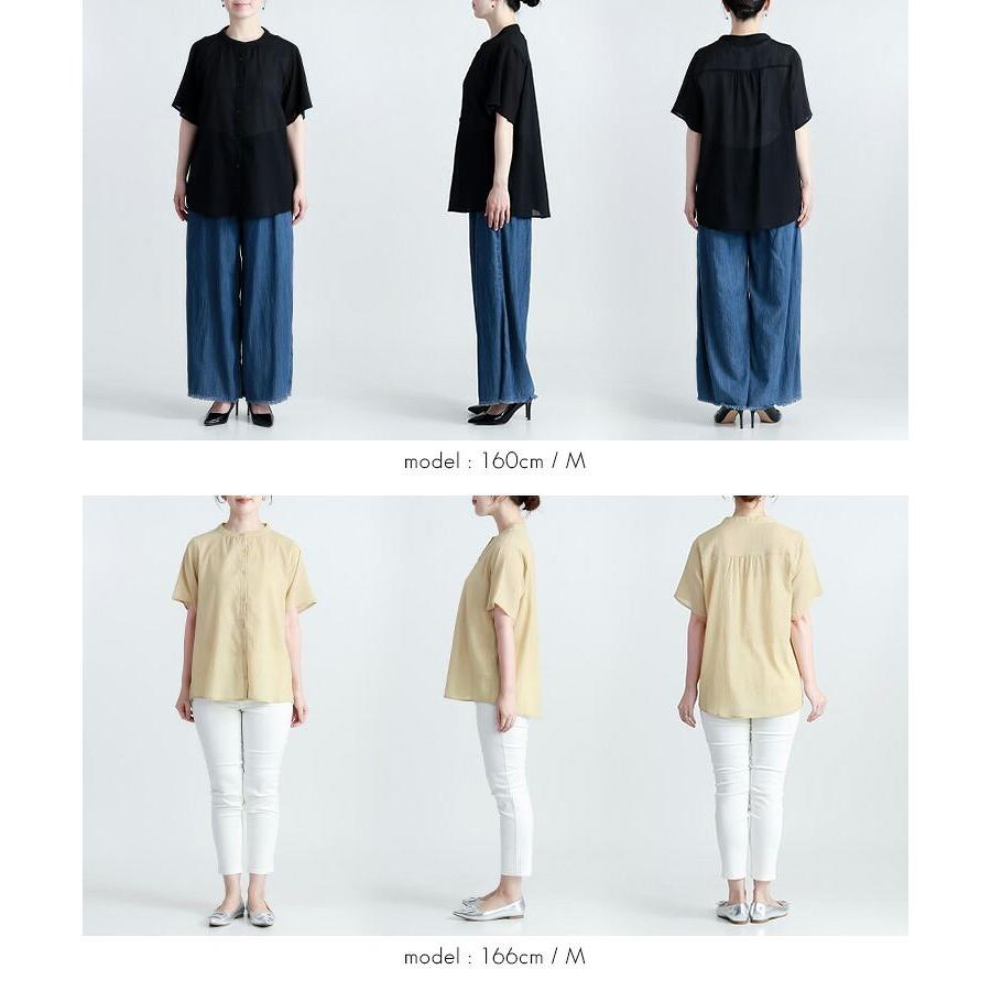 【ラスト5着のみ】【送料無料/再入荷】 楽ちんケア！綿楊柳100％ノーカラーシャツ 3色 M L 洗える 半袖 レディース トップス シャツ ブラウス 楊柳 綿 コットン |  | 19