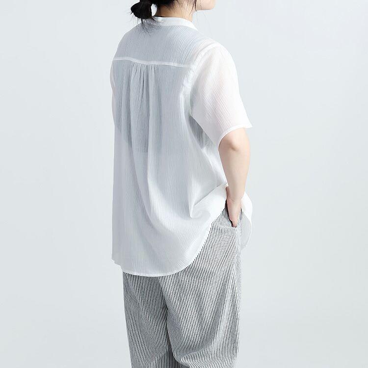 【ラスト5着のみ】【送料無料/再入荷】 楽ちんケア！綿楊柳100％ノーカラーシャツ 3色 M L 洗える 半袖 レディース トップス シャツ ブラウス 楊柳 綿 コットン |  | 09