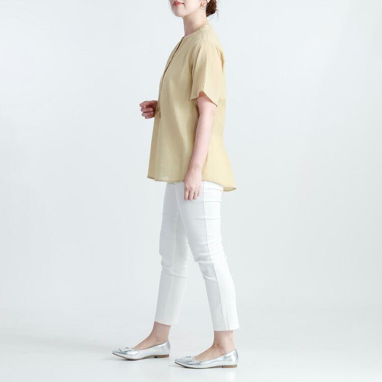 【ラスト5着のみ】【送料無料/再入荷】 楽ちんケア！綿楊柳100％ノーカラーシャツ 3色 M L 洗える 半袖 レディース トップス シャツ ブラウス 楊柳 綿 コットン |  | 12
