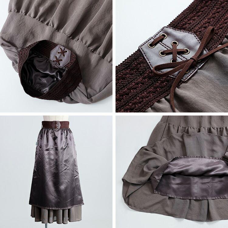 【送料無料】 ベルト付ティアードスカート 1色 M L 洗える レディース スカート ティアードスカート ロングスカート ベルト ドッキング ウエストゴム 春秋 |  | 14