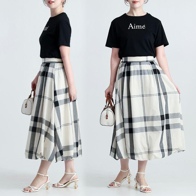 【送料無料】 チェック柄ガーゼコットンバルーンスカート 3色 M L 洗える レディース ボトムス スカート バルーンスカート チェック コットン 100％ 春夏 |  | 06