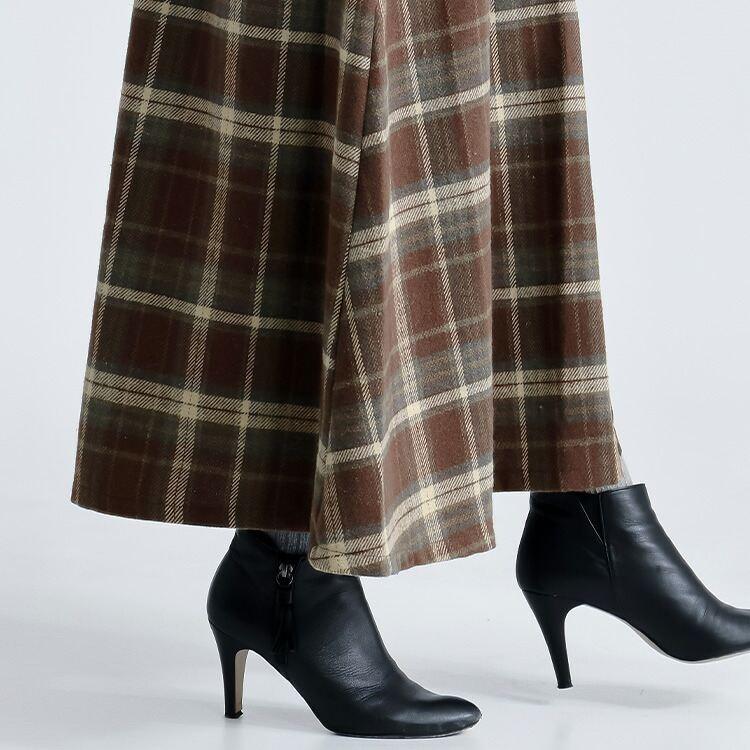 【新作】【送料無料】 先染めチェック×プリーツ切替スカート 2色 M L 起毛 洗える レディース ボトムス スカート ロングスカート 片側プリーツ |  | 06