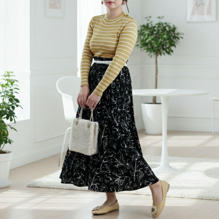 【新作】【送料無料】 ショルダー釦ボーダーニットプルオーバー 5色 M-L 洗える レディース トップス ニット セーター インナー 楽ちん 保温性 大人 |  | 13