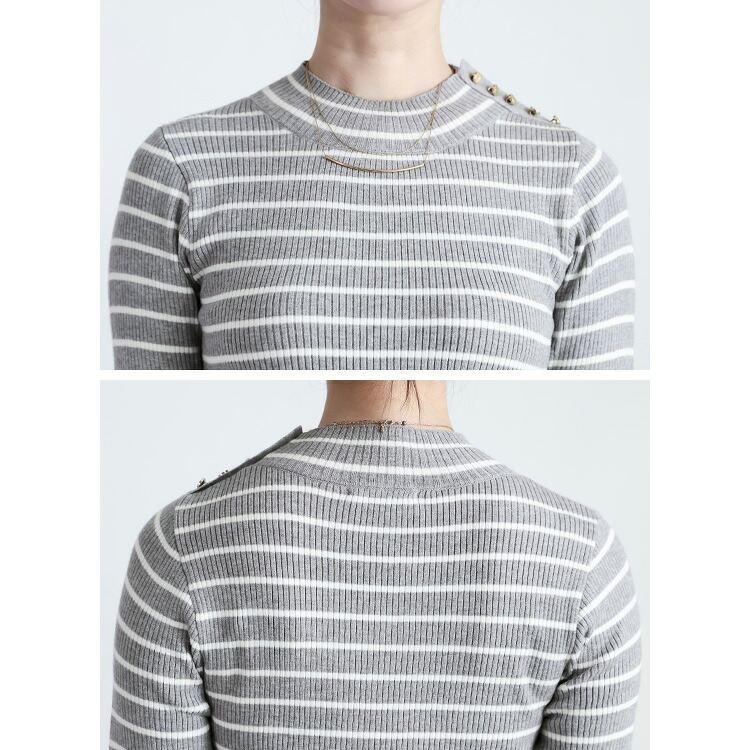 【新作】【送料無料】 ショルダー釦ボーダーニットプルオーバー 5色 M-L 洗える レディース トップス ニット セーター インナー 楽ちん 保温性 大人 |  | 14