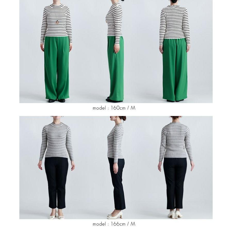 【新作】【送料無料】 ショルダー釦ボーダーニットプルオーバー 5色 M-L 洗える レディース トップス ニット セーター インナー 楽ちん 保温性 大人 |  | 16